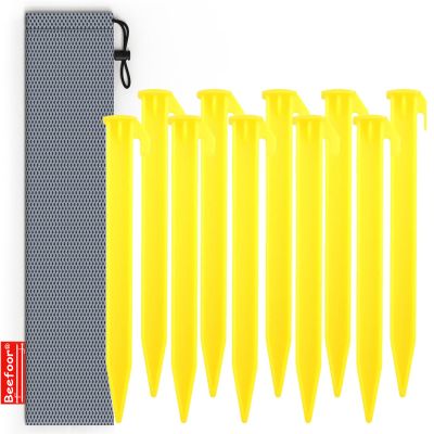 Beefoor 10-Pack Plastic Tent Stakes  6-Inch Heavy Duty Canopy Anchoring Pegs for Camping, Gardening, Landscaping, Backpacking  Lightweight, Rust-Proof, Reusable Camping Stake