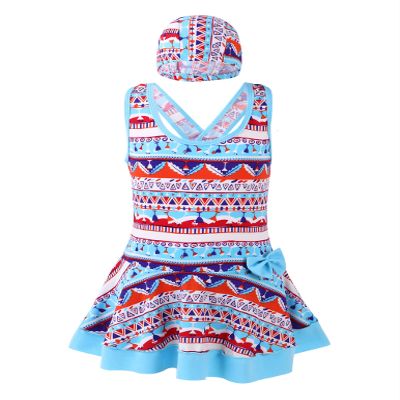 Yartina Kids Girls 2-Piece Active Swimwear Bohemia Printed Strappy Skirts Tankini Sets Bathing Suit Blue 5-6 Years