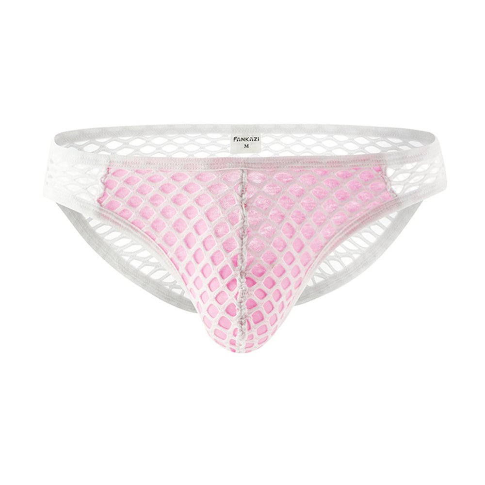 ACSUSS Men's Lingerie Fishnet Sheer Bulge Pouch T-Back Thongs Bikini Briefs Underwear 2# White Small