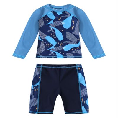 Yartina Kids Boys Two Piece Swimsuits Rash Guard Long Sleeve Shark Bathing Suit Swimwear Sets Sunsuit Navy 8-9 Years