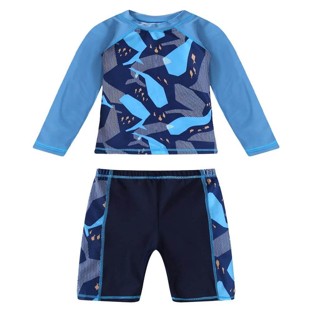 Yartina Kids Boys Two Piece Swimsuits Rash Guard Long Sleeve Shark Bathing Suit Swimwear Sets Sunsuit Navy 8-9 Years
