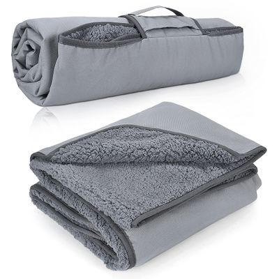 Tirrinia Waterproof Outdoor Blanket with Sherpa Lining, Windproof Triple Layers Warm Comfy Foldable for Camping Stadium, Sports, Picnic, Grass, Concert, Pet, Travel, Emergency Car Blanket 59''X 80''