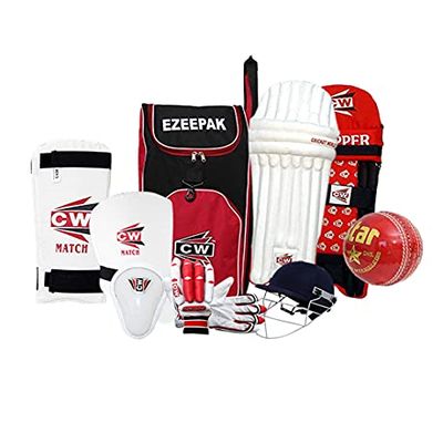 CW Rapid Complete Cricket Accessories Cricket Kit for Boys Age 8-9 Year Old Children Kids Right Handed Sports Training Cricket Set with Backpack Cricket Kit Bag Size 4 Kit Without Bat Red