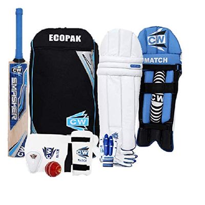 CW Economy Blue Right Handed Cricket Kit Without Helmet Full Size Cricket Set Kit for Youth & Teenager's Age Group 14 + & Above Years Batting Accessories Protective Gears Kit with Sports Cricket Bag