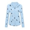 Fashion Women's Loose Buttons Bird Print Lapel Long Sleeves T-Shirts Blouse Topsfor Women Girls Blue view 4
