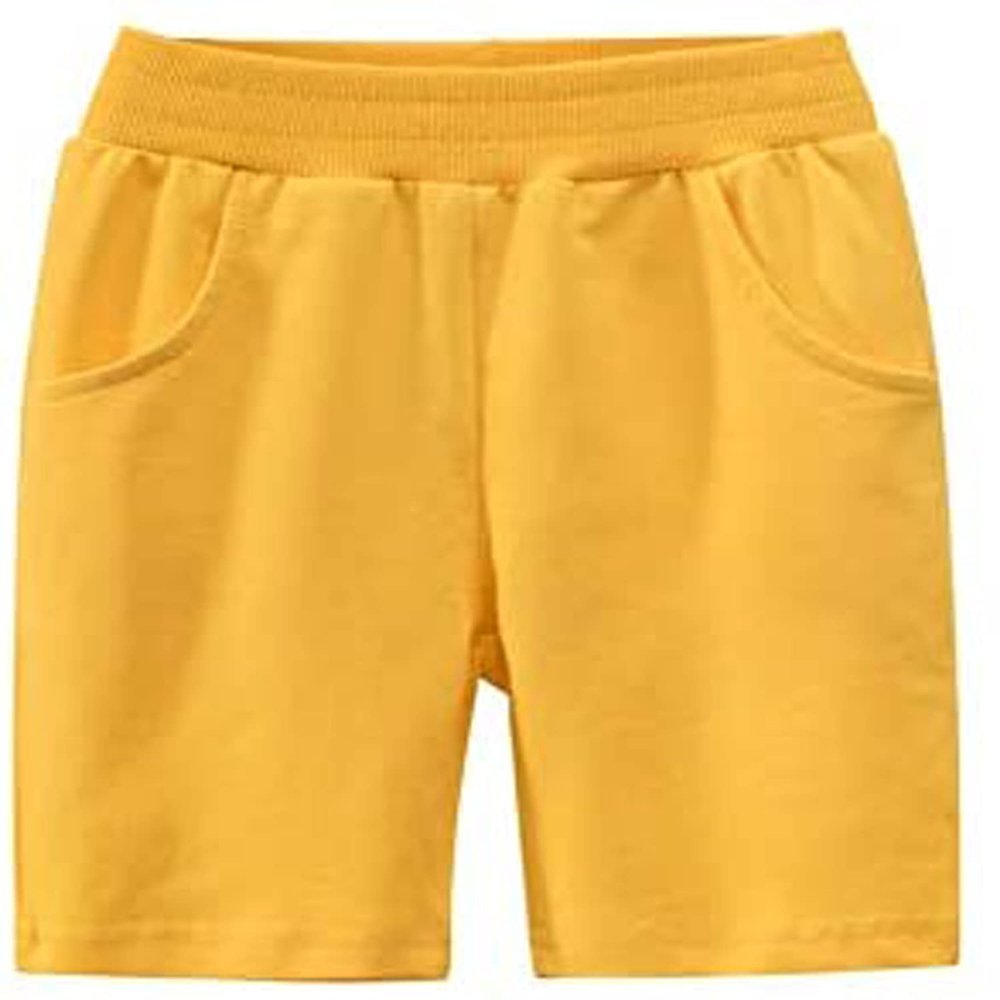 EISHOW Toddler Girls Boys 2 Pack Cotton Sport Jogger Shorts,Baby Kids Summer Shorts Casual Pull-On Soft Active Short Pants (Yellow,6-7Y,6 Years,7 Years)