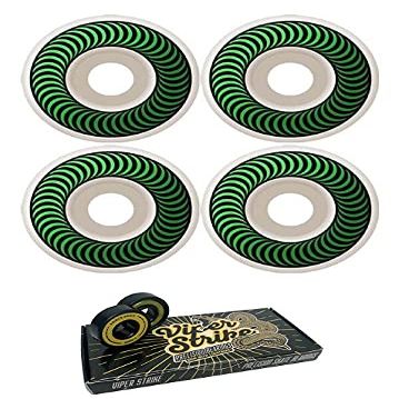 52mm Spitfire Wheels Classics White / Green Skateboard Wheels - 99a with Viper Strike Skateboard Bearings 8mm Precision ABEC 7 Skateboard Bearings - Bundle of 2 items