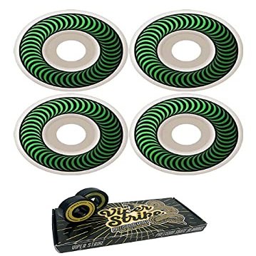 52mm Spitfire Wheels Classics White / Green Skateboard Wheels - 99a with Viper Strike Skateboard Bearings 8mm Precision ABEC 7 Skateboard Bearings - Bundle of 2 items