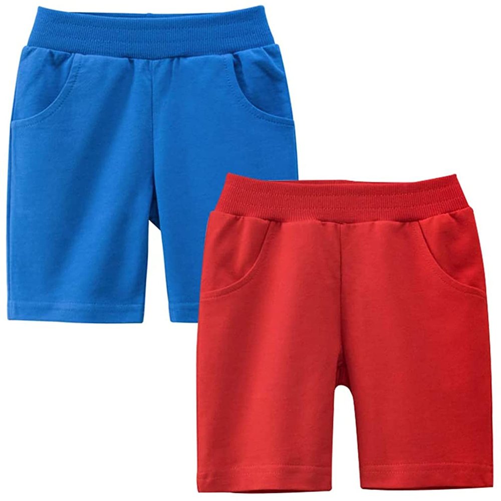 EISHOW Toddler Girls Boys 2 Pack Cotton Sport Jogger Shorts,Baby Kids Summer Shorts Casual Pull-On Soft Active Short Pants (Red & Blue,12-24 Months,12 Months,24 Months)