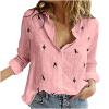 Fashion Women's Loose Buttons Bird Print Lapel Long Sleeves T-Shirts Blouse Topsfor Women Girls Pink view 1