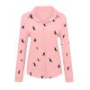 Fashion Women's Loose Buttons Bird Print Lapel Long Sleeves T-Shirts Blouse Topsfor Women Girls Pink view 4