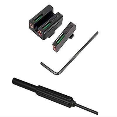 GOTICAL Red Fiber Optic Front with Combat Rear Sight with Tool Fits Glock 17, 17L, 19, 22, 23, 24, 26, 27, 33, 34, 35, 38 and 39 Slides (Combo Front and Rear (Green Color))