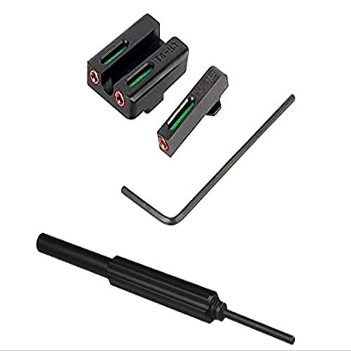GOTICAL Red Fiber Optic Front with Combat Rear Sight with Tool Fits Glock 17, 17L, 19, 22, 23, 24, 26, 27, 33, 34, 35, 38 and 39 Slides (Combo Front and Rear (Green Color))