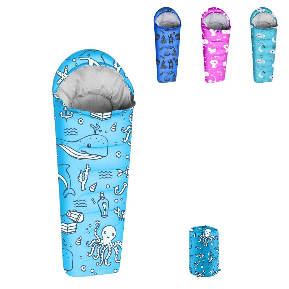 KidzAdventure Mummy Style 32  59F Kids Sleeping Bag with Pillow Sleeve, 4 Season, Lightweight and Backpacking Style, Ideal for Camping, Sleepover, Boys, Girls, Youth and Toddlers  Ocean World Youth
