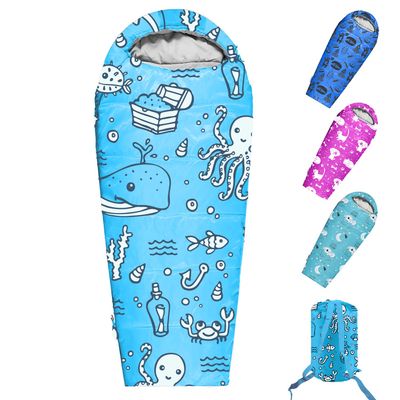 KidzAdventure Mummy Style 32  59F Kids Sleeping Bag with Pillow Sleeve, 4 Season, Lightweight and Backpacking Style, Ideal for Camping, Sleepover, Boys, Girls, Youth and Toddlers  Ocean World Kids