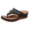 oiangi Rhinestone Wedge Sandals for Women,Summer Fashion Open Toe T Strap Thong Flip Flops Sandals Comfortable Casual Beach Shoes Slippers Black view 1
