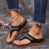 oiangi Rhinestone Wedge Sandals for Women,Summer Fashion Open Toe T Strap Thong Flip Flops Sandals Comfortable Casual Beach Shoes Slippers Black view 2