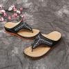 oiangi Rhinestone Wedge Sandals for Women,Summer Fashion Open Toe T Strap Thong Flip Flops Sandals Comfortable Casual Beach Shoes Slippers Black view 3