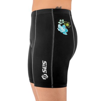 SLS3 Triathlon Shorts Women - FRT Slim Athletic Fit Womens Tri Shorts, Padded (Black/Martinica Hibiscus Blooms, XS)