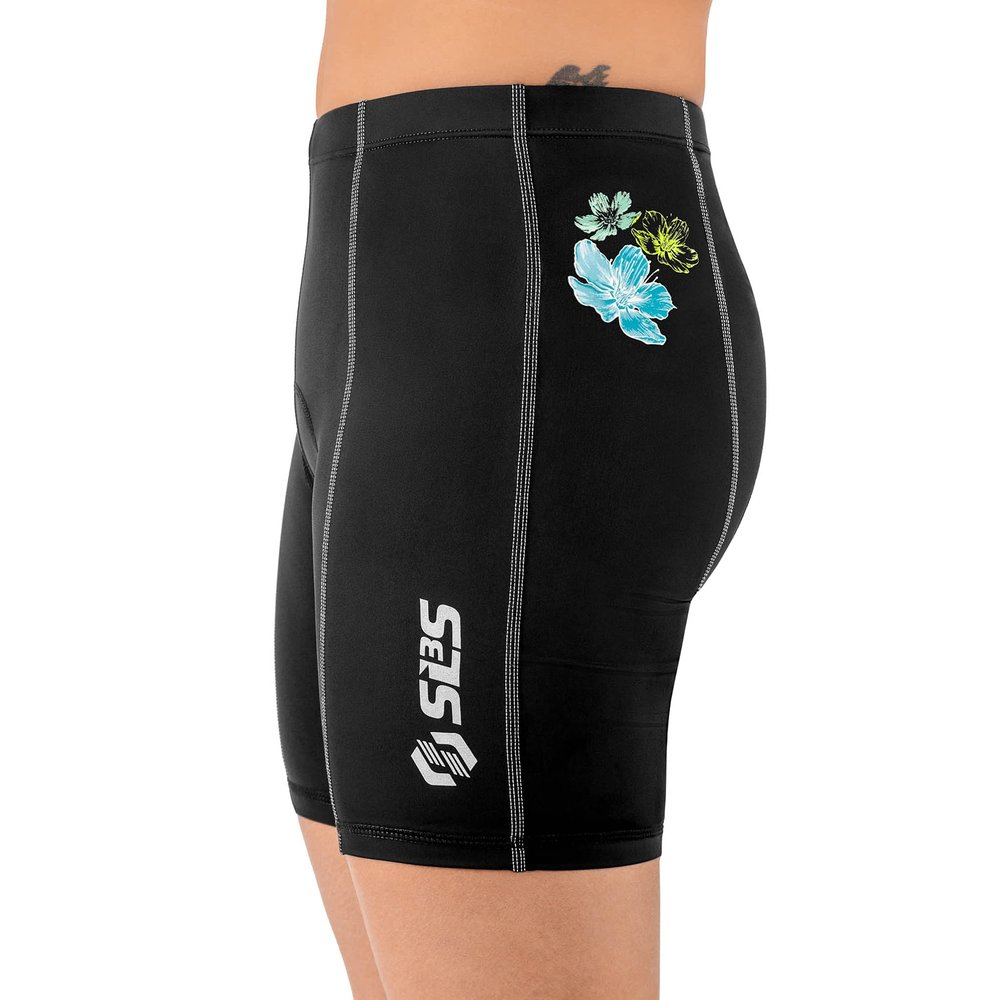 SLS3 Triathlon Shorts Women - FRT Slim Athletic Fit Womens Tri Shorts, Padded (Black/Martinica Hibiscus Blooms, XS)