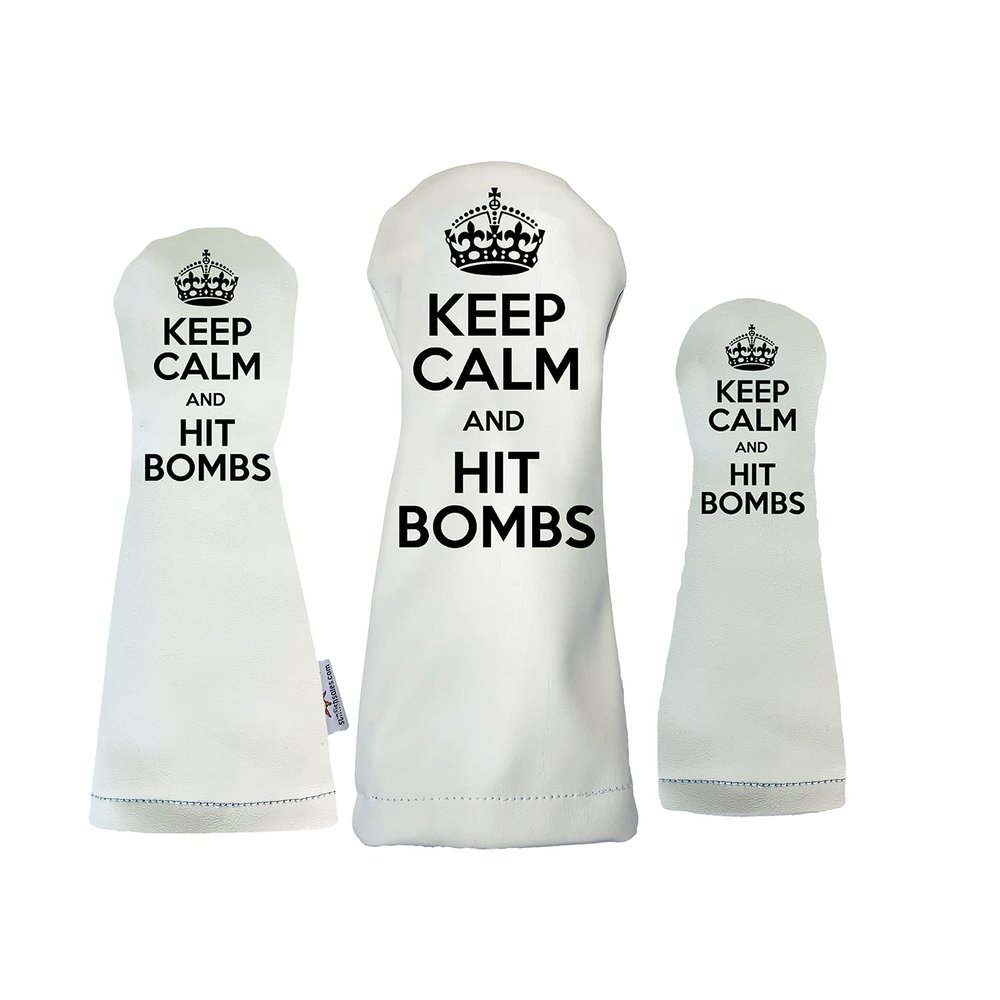 Keep Calm and Hit Bombs Sunfish Leather Golf Club Headcover Set Driver, Fairway, Hybrid