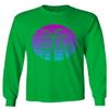 0388. Summer Vacations Vaporwave Palm Trees Aesthetics Art Sunset Beach Men's Long Sleeve t Shirt (Irish Green Medium) view 1
