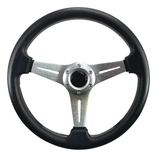 Pactrade Marine Boat Pontoon Non-Magnetic Silver Steering Wheel Aluminum Frame Polyurethane (PU) Sleeves 3 Spokes 13" Diameter Aluminum Hub with 3/4" Tapered Bore