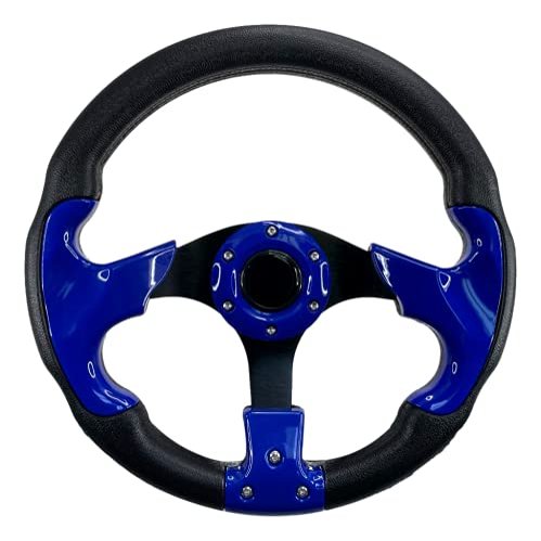 Pactrade Marine Boat Pontoon Non-Magnetic Steering Wheel Aluminum Frame Polyurethane (PU) Sleeves 3 Spokes 12-1/2" Diameter Aluminum Hub with 3/4" Tapered Bore (Navy Blue, Black Spokes)