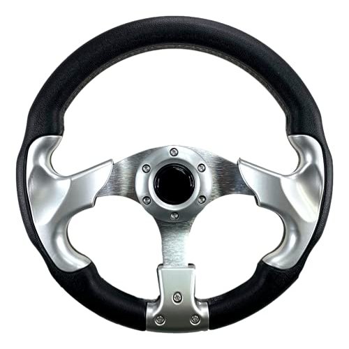 Pactrade Marine Boat Pontoon Non-Magnetic Steering Wheel Aluminum Frame Polyurethane (PU) Sleeves 3 Spokes 12-1/2" Diameter Aluminum Hub with 3/4" Tapered Bore (Silver, Silver Spokes)