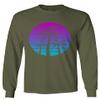 0388. Summer Vacations Vaporwave Palm Trees Aesthetics Art Sunset Beach Men's Long Sleeve t Shirt (Olive, 2X Large) view 1
