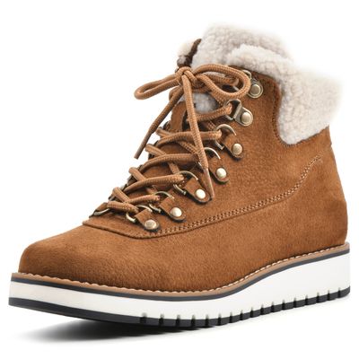 WHITE MOUNTAIN Shoes Cozy Women's Lace-up Hiker Bootie, Tobacco/Fabric, 9 W