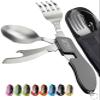 Orblue 4-in-1 Camping Utensils, 2-Pack - Portable Stainless Steel Spoon, Fork, Knife & Bottle Opener Combo Set - Travel, Backpacking Cutlery Multitool, Gray view 1