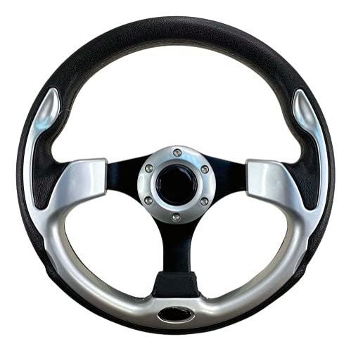 Pactrade Marine Boat Pontoon Non-Magnetic Steering Wheel Aluminum Frame Polyurethane (PU) Sleeves 3 Spokes 12-1/2" Diameter Aluminum Hub with 3/4" Tapered Bore (Silver, Black Spokes)