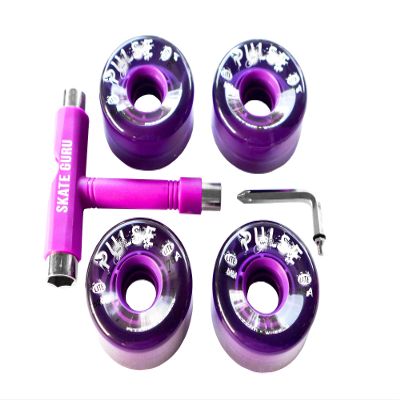 Atom Skates Outdoor Quad Roller Wheels / 4 Wheels Atom Pulse Lite 62x33 Purple Bundle with Tool