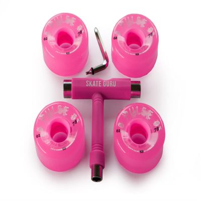Atom Skates Outdoor Quad Roller Wheels / 4 Wheels Atom Pulse Lite 62x33 Pink Bundle with Tool
