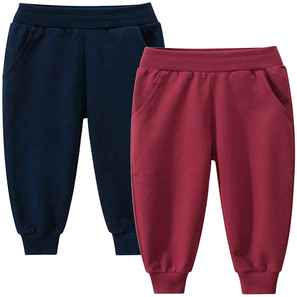 1-7T Kids Boy Girl Pants 2-Pack Cartoon Dinosaur Jogger Pants Cotton Elastic Sweatpants Sport Pants Trousers Bottoms (Red# & Dark Blue#,2-3Y,2 Years,3 Years)
