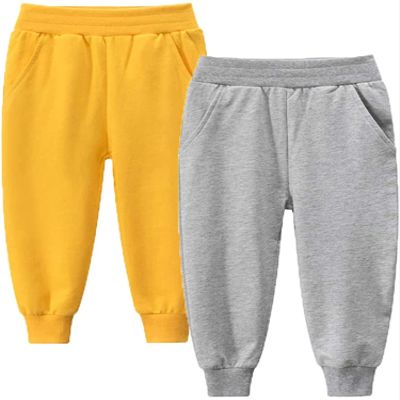 EISHOW 1-7T Kids Boy Girl Pants 2-Pack Cartoon Dinosaur Jogger Pants Cotton Elastic Sweatpants Sport Pants Trousers Bottoms (Yellow# & Grey#,2-3Y,2 Years,3 Years)