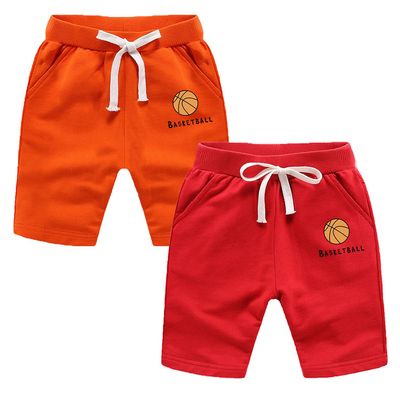 EISHOW 2-Pack Baby Boys Girls Shorts Basketball Soccer Funny Print Short Pants Soft Cotton Shorts with Drawstring Pockets (Red & Orange,2-3Y,2 Years,3 Years)