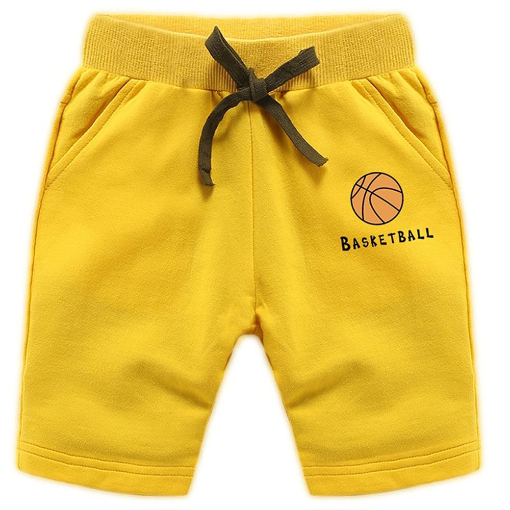 EISHOW 2-Pack Baby Boys Girls Shorts Basketball Soccer Funny Print Short Pants Soft Cotton Shorts with Drawstring Pockets (Yellow,3-4Y,3 Years,4 Years)