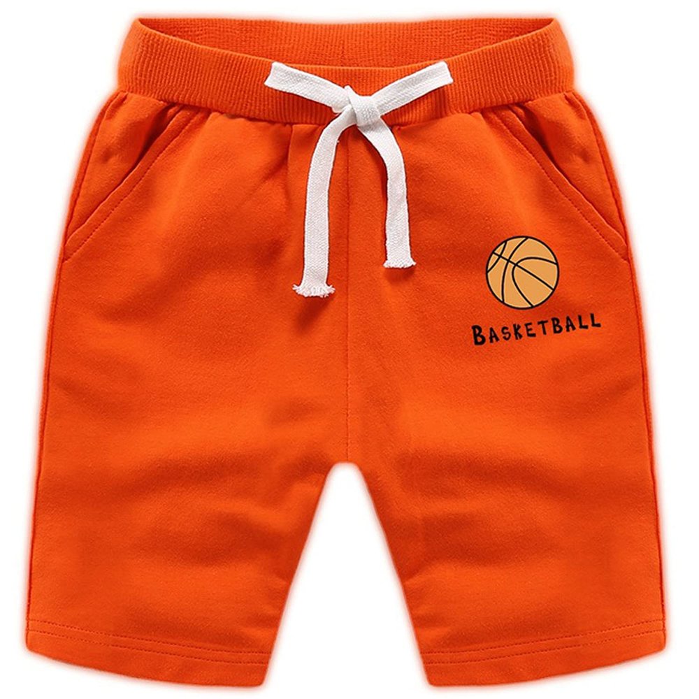 EISHOW 2-Pack Baby Boys Girls Shorts Basketball Soccer Funny Print Short Pants Soft Cotton Shorts with Drawstring Pockets (Orange,2-3Y,2 Years,3 Years)