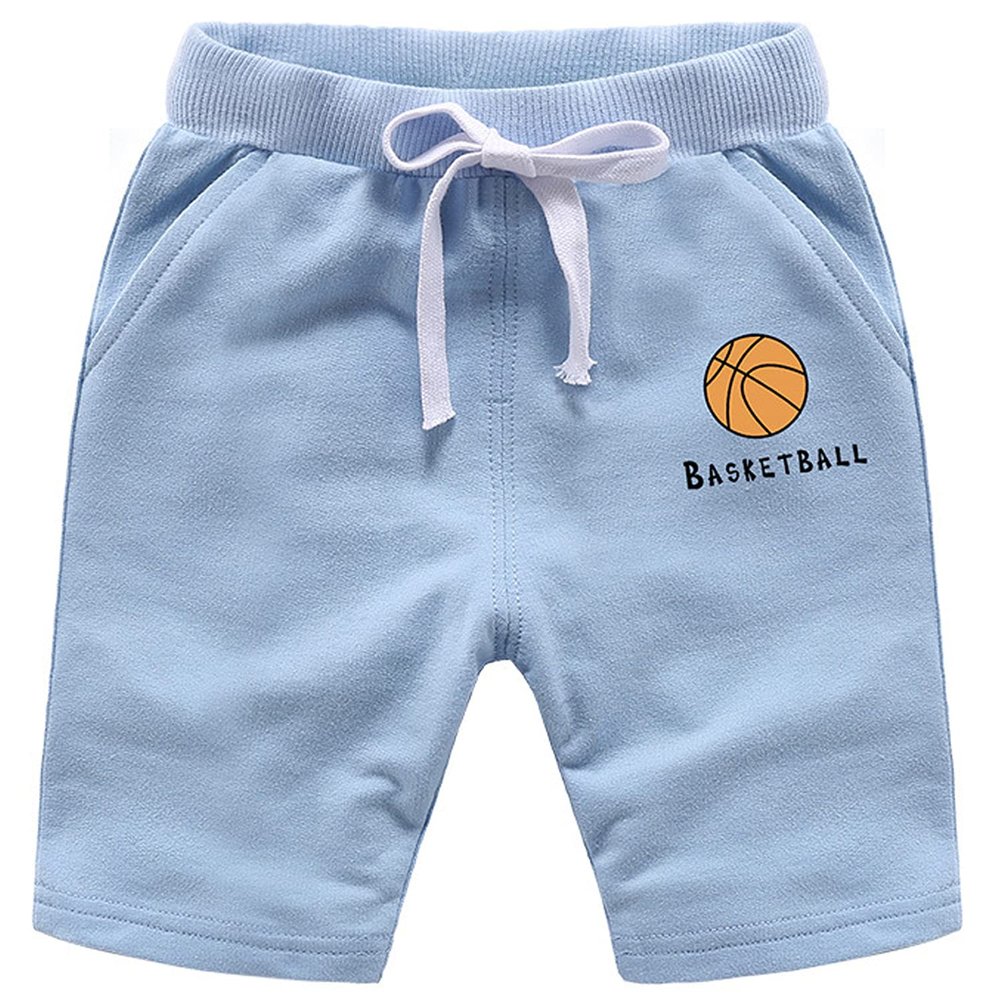 EISHOW 2-Pack Baby Boys Girls Shorts Basketball Soccer Funny Print Short Pants Soft Cotton Shorts with Drawstring Pockets (Sky Blue,6-7Y,6 Years,7 Years)