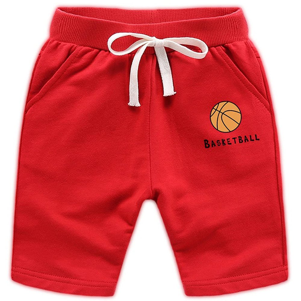 2-Pack Baby Boys Girls Shorts Basketball Soccer Funny Print Short Pants Soft Cotton Shorts with Drawstring Pockets (Red,4-5Y,4 Years,5 Years)