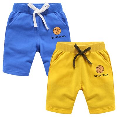 EISHOW 2-Pack Baby Boys Girls Shorts Basketball Soccer Funny Print Short Pants Soft Cotton Shorts with Drawstring Pockets (Color Blue & Yellow,3-4Y,3 Years,4 Years)