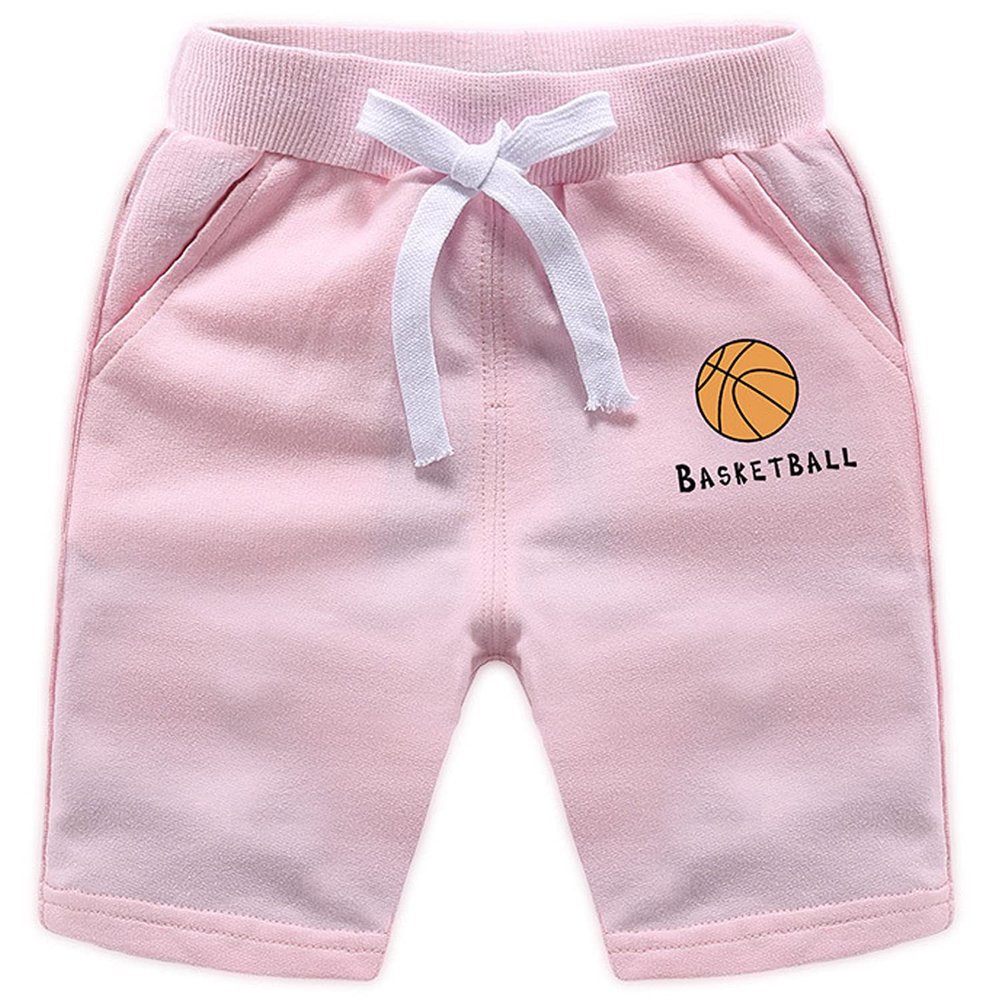 EISHOW 2-Pack Baby Boys Girls Shorts Basketball Soccer Funny Print Short Pants Soft Cotton Shorts with Drawstring Pockets (Pink,2-3Y,2 Years,3 Years)