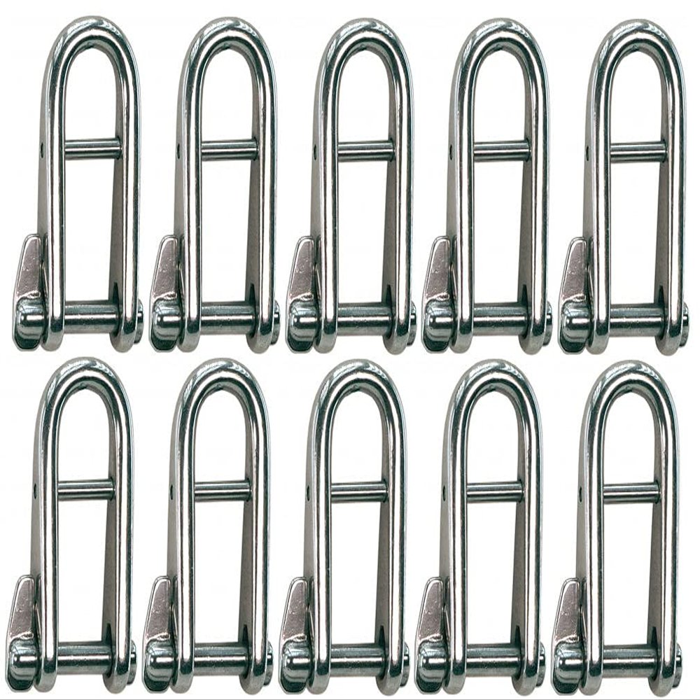 MarineNow 316 Stainless Steel Captive Key Pin Halyard D-Shackle with Bar Choose Size and Quantity (08 mm (5/16"), 10-Pack)