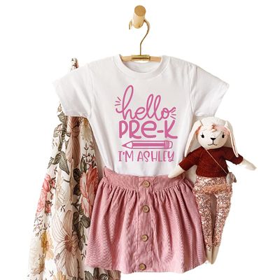 Hello Pre-K Back to School Outfits for Girls, Personalized Kindergarten Shirts for Toddler Girl, Cute First day of School Outfit, Second, Third, Fourth, Fifth Grade Clothes for Kids. PCL SHIRT ONLY