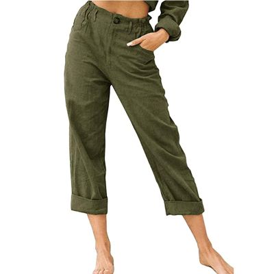 Ladies Linen Trousers Summer Trousers 7/8 Length Light Beach Trousers Soft Comfortable Loose Solid Color Leisure Trousers Sweatpants Harem Trousers with Pockets (Color : Green, Size : XX-Large)