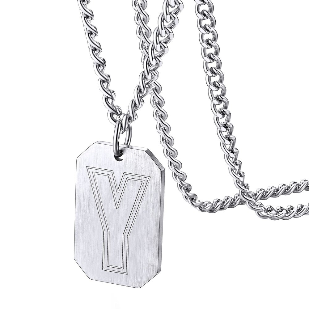 GOLDCHIC JEWELRY Personalized Initial H Necklace Stainless Steel Dog Tag Alphabet Letter Personalised Sports Lover Pendant Athelets Gifts for Son/Teens