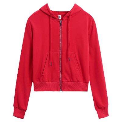 DRESSOLE Women's Cropped Zip Up Hoodie Casual Long Sleeve Workout Hooded Sweatshirt Coat Red L