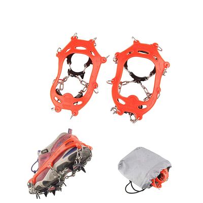 LINXGR Kids 11 Teeth Crampons for Hiking Shoes and Boots Anti-Slip Ice Cleats Camping Walking Cleats Child Unisex with Stainless Steel Chains (Orange, Medium for Little/Big Kids)